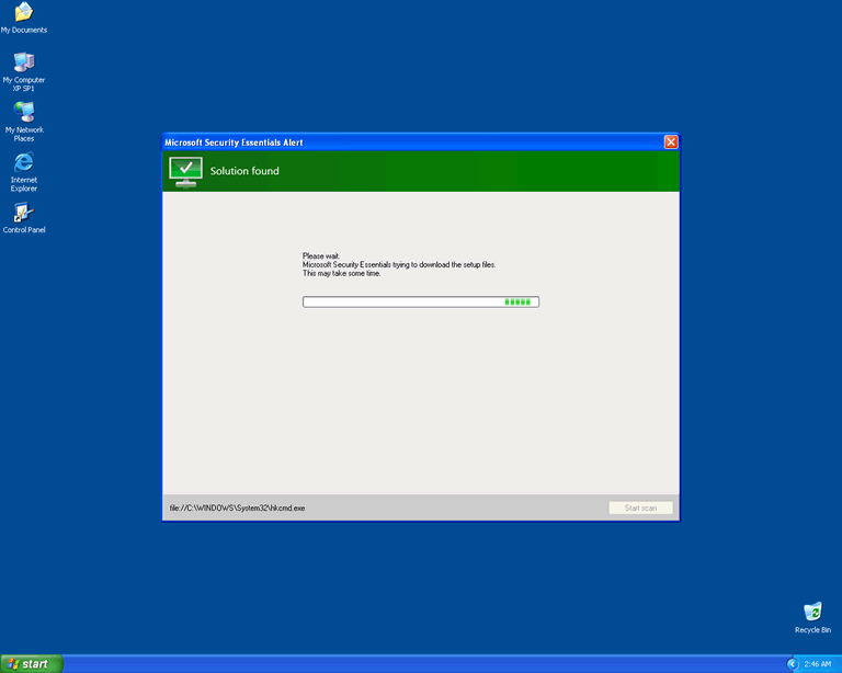 Microsoft Security Essentials Alert Malware captura de tela