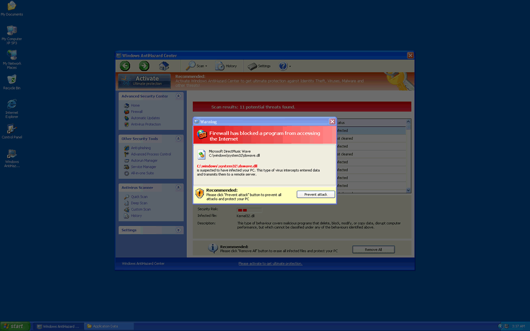 Windows AntiHazard Center screenshot