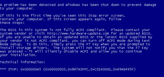How to Fix 0X000000A5 Blue Screen Stop Error
